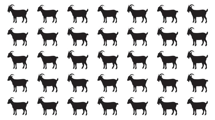 Black goat silhouettes on white background repeating pattern livestock design with graphic silhouette elements