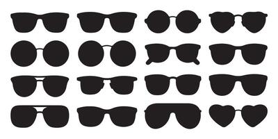 Set of various stylish sunglasses silhouettes in different shapes and designs on white background vector