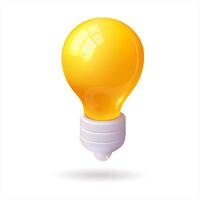A yellow light bulb floats in the air on a white background in the style of 3D realism, cartoon design, 3D plastic with glossy highlights vector