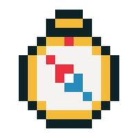 Pixel Art Compass Emoji Retro Navigation Icon isolated on white background vector