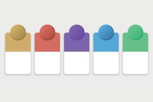 Five color-coded vertical info labels with circle headers vector