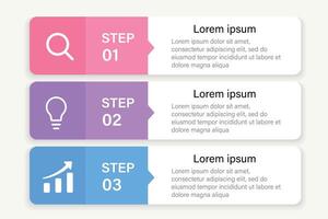 Three step infographic banner with gradient background and icons vector