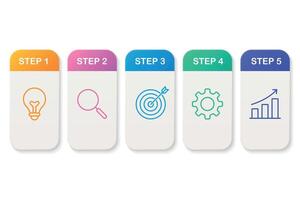 Five vertical modern steps with colored tabs and icons vector