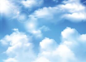 Sun shining through the puffy clouds. vector
