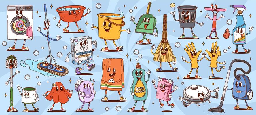 Groovy cleaning, washing and household characters