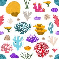 Corals and reefs seamless pattern, tile background vector