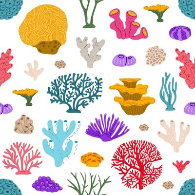 Corals and reefs seamless pattern, tile background
