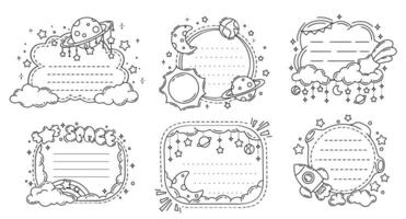 Kids memo notes frames with space planets, stars vector