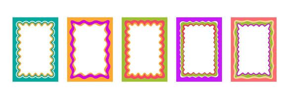 Color groovy scallop Y2K frames, pattern borders vector