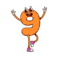 Groovy math number nine cartoon digit character vector