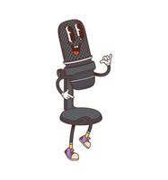 Cartoon groovy computer microphone retro character vector