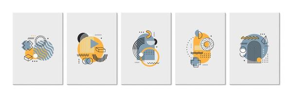 Abstract geometric color memphis posters with shapes vector