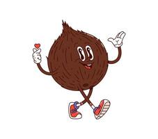 Groovy cartoon coconut nut character with heart vector
