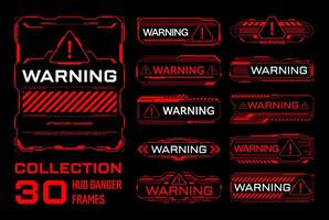Red warning and danger HUD frames set vector