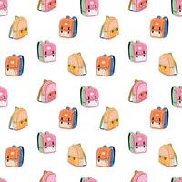 Seamless pattern with bright backpacks on a white background. vector