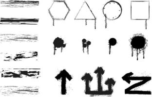 Black and white abstract shapes and textures displayed in various orientations and styles on a light background. vector