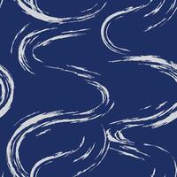 Seamless hand drawn brush lines abstract waves and flowing water in the river pattern in white and blue, Japanese and ethnic wood carving, brushstroke texture background, simple graphic for textile vector