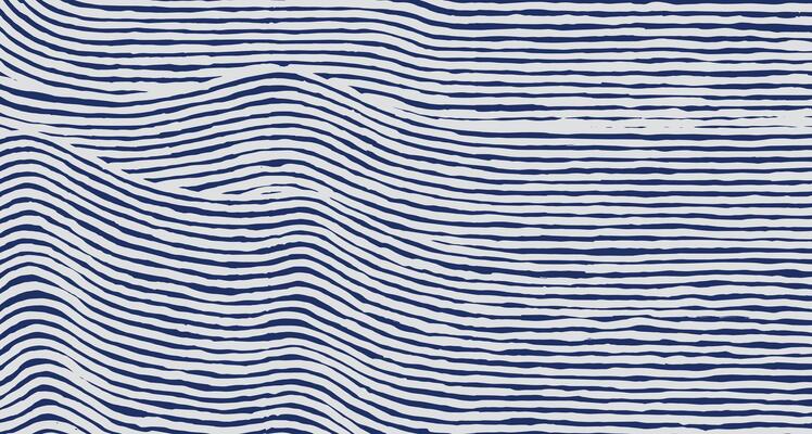 Hand drawn brush lines abstract minimal water current flowing pattern, Japanese and ethnic wood carving, block print texture background in white and blue, simple graphic for textile, carpet