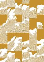 Hand drawn brush lines abstract ocean waves collage blocks seamless pattern in luxury gold, Japanese folk , ethnic wood carving texture patchwork background, creative graphic for textile, carpet vector