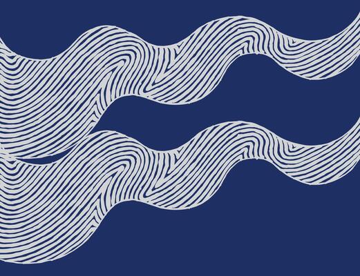 Hand drawn brush lines abstract waves with silhouette space pattern, Japanese folk, ethnic wood carving texture background, simple graphic for carpet, textile