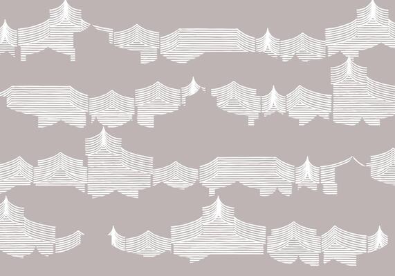 Hand drawn brush lines and silhouette abstract houses and buildings pattern