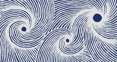 Hand drawn brush lines abstract whirlpool circular pattern in white and blue, Japanese wood carving texture background, irregular graphic for carpet, textile, decoration vector