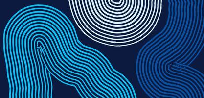 Hand drawn abstract zen garden curvy style brush lines background, Japanese wood carving, block print texture graphic in blue for textile, decoration, carpet vector