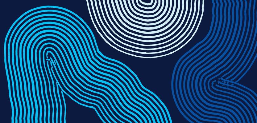 Hand drawn abstract zen garden curvy style brush lines background, Japanese wood carving, block print texture graphic in blue for textile, decoration, carpet