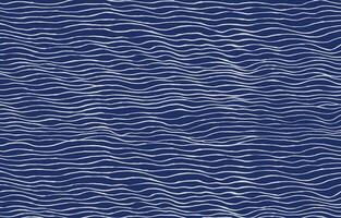 Hand drawn brush lines abstract flowing water, waves and ripples pattern, Japanese folk, ethnic wood carving, block print texture background in blue, simple graphic for textile, carpet, decoration, vector