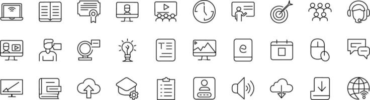 set of 30 outline icons, symbol, button, related to learn for web design vector