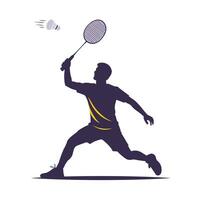 Badminton Player in Action Silhouette with racket vector