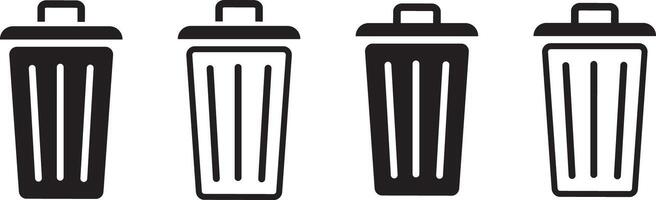 set of bins with simple icons. Trash can sign, trash dustbin sign icon, remove, delete icon, delete icon illustration, vector