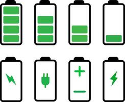 Battery icons set isolated in the background. Mobile phone power level. Battery charge flat sign icons. battery charge level indicators. symbol Illustration vector