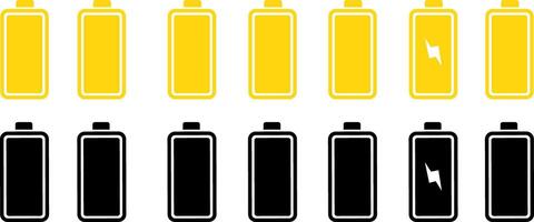 battery set icon in flat style. Contains such icons as charger, battery charge level indicators background symbol, vector