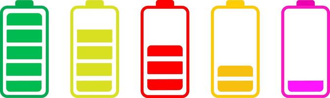 High quality black and colourful style icons. Contains such icons as charger, battery charge level indicators , vector