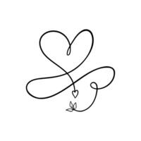Artistic heart design with flowing lines and small leaves showing love and nature elements vector