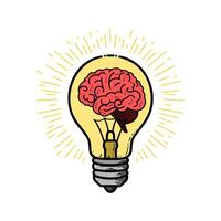 Creative brainlight design showcasing a human brain inside a light bulb with rays of light emanating outward vector