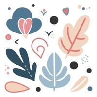 Colorful abstract floral and leaf design with playful shapes and patterns in light and dark tones vector