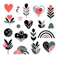Colorful abstract design featuring hearts, flowers, and geometric shapes in modern style vector