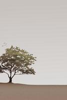 Minimalist landscape with silhouette lonely tree in autumn have dusk sky vertical background graphic illustration. vector