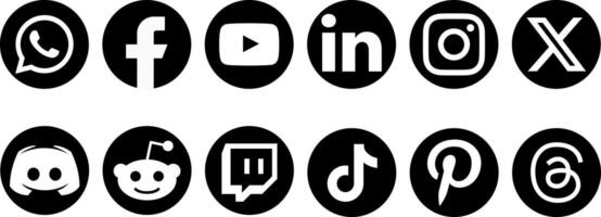 Comprehensive Black and White Social Media Icons Pack Modern Set of Communication, Streaming, and Networking Platforms vector