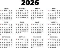 A clean and functional 2026 calendar design in Spanish vector