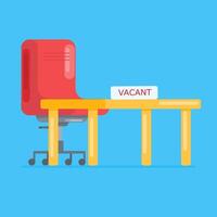 flat illustration with empty employee chair and paper containing vacancy writing vector