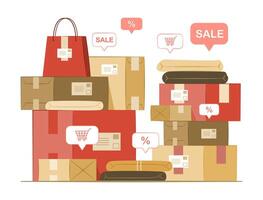 Stack of Parcel Boxes from Online Shopping and E-Commerce for Shipping and Logistic Concept Illustration vector