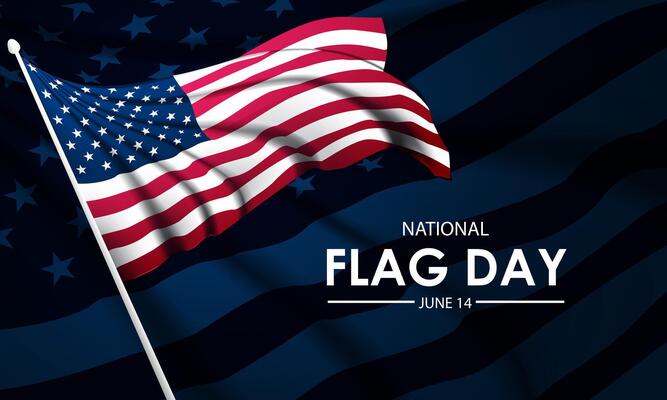 Flag Day In United States June 14 With Waving US Flag Background Illustration