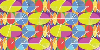 Retro colorful seamless geometric Bauhaus pattern. Square and circle, semicircle line patterns. Hipster poster background. Memphis style wallpaper vector