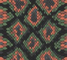 Snake flake skin red and green speckled pattern. Black viper, drawing on the skin. Reptile surface leather seamless texture. Animal background for printing vector
