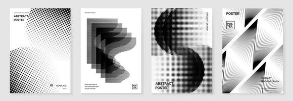 Abstract halftone monochrome poster background set. vector