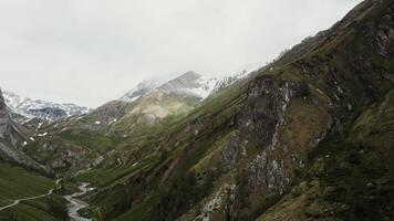 Panoramic view of the high Alpine valley. Drone on a summer day, Austria photo