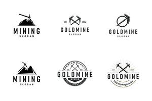 gold mining logo design set bundle with simple vintage pickaxe tool concept illustration template vector